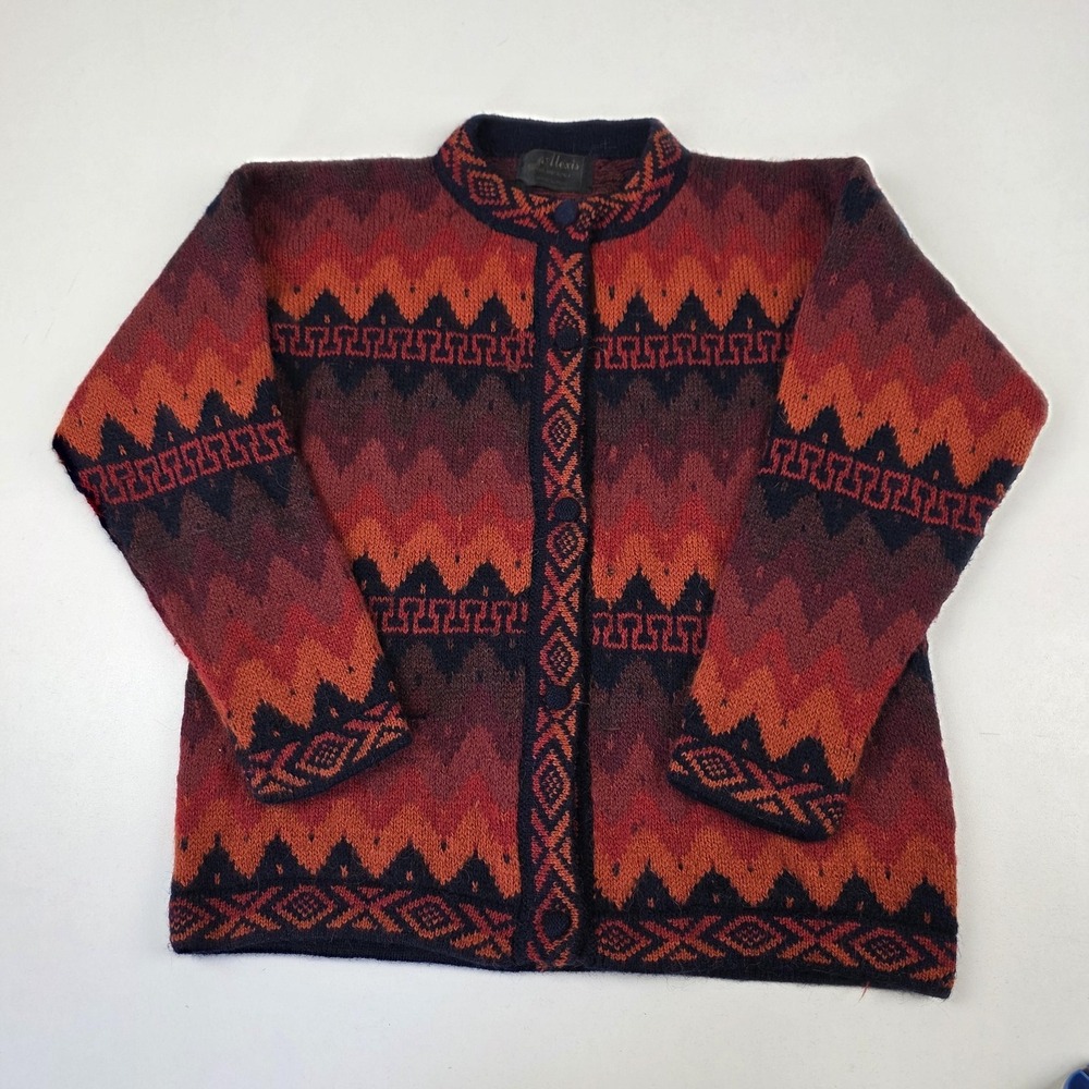 Alexis Sweater Cardigan Womens Medium Multicolor Baby Alpaca Mock Neck